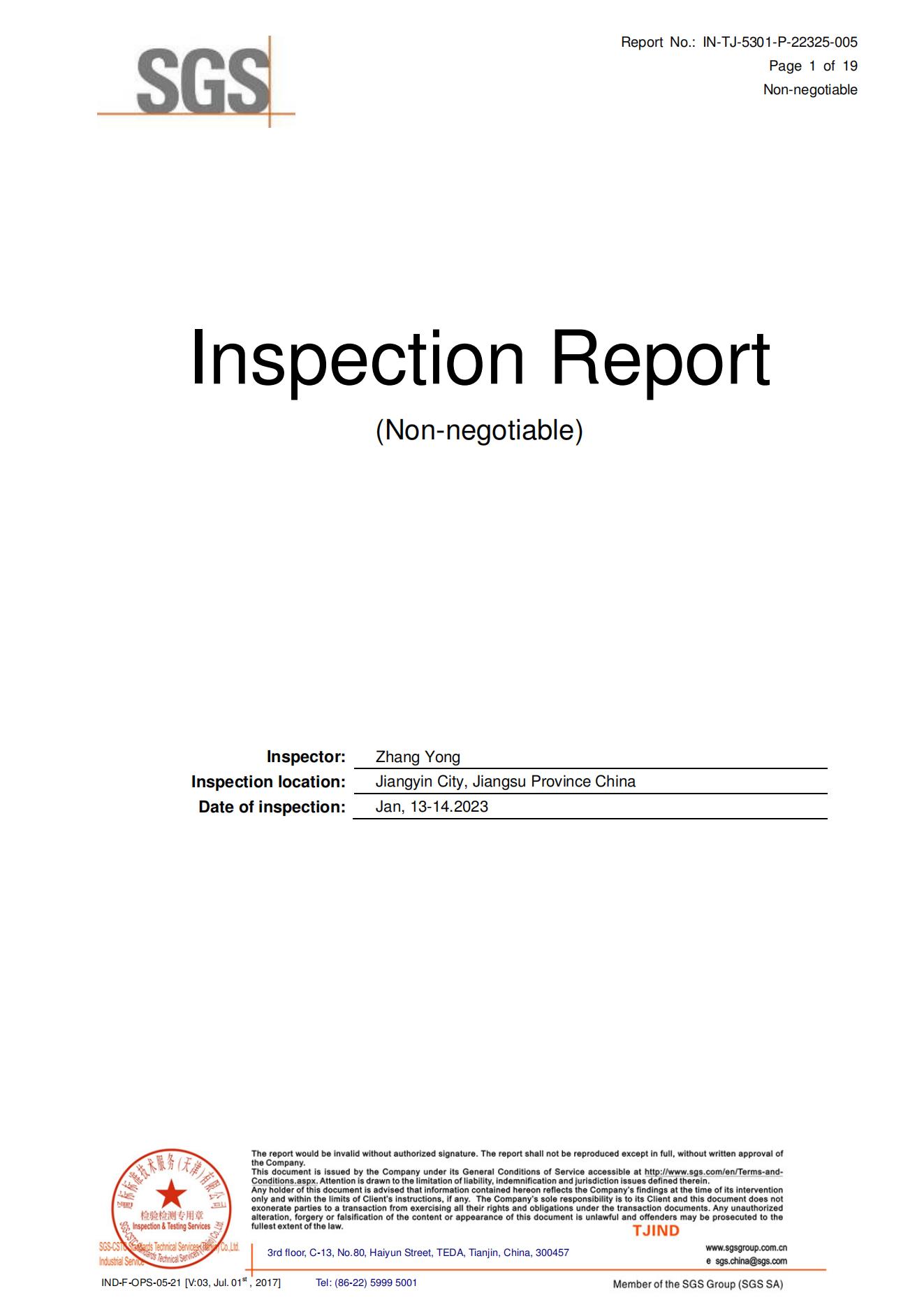 Third-party inspection report page 1